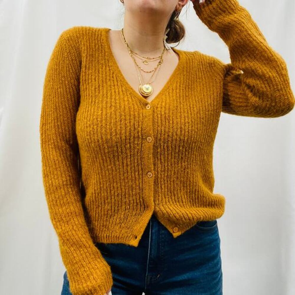 Sissy-Boy Xs rust orange lightweight‎ button down cardigan sweater